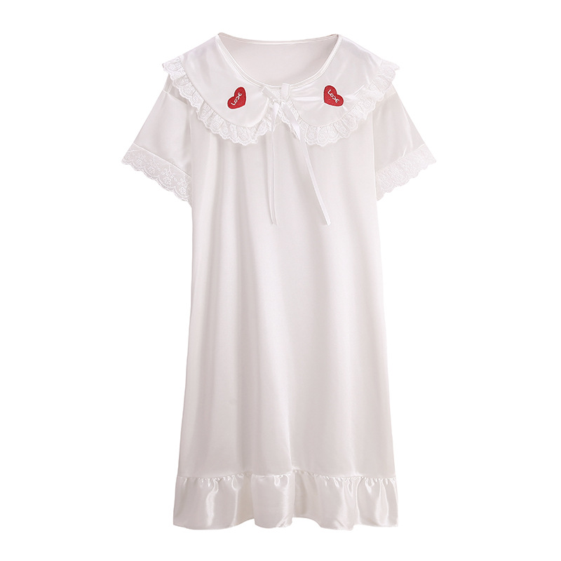 2024 pijama de verano delgado seda de hielo mediano largo de manga corta pijama de seda de simulación princesa muñeca de viento cuello ropa para el hogar