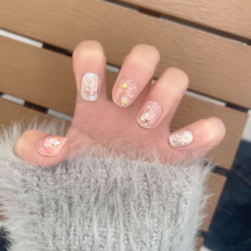 [Shenzhen Manufacturing] Sanrio Handmade Wearable Nails Little Flower Girly Heart Manicure Patch Finished Nail Patch