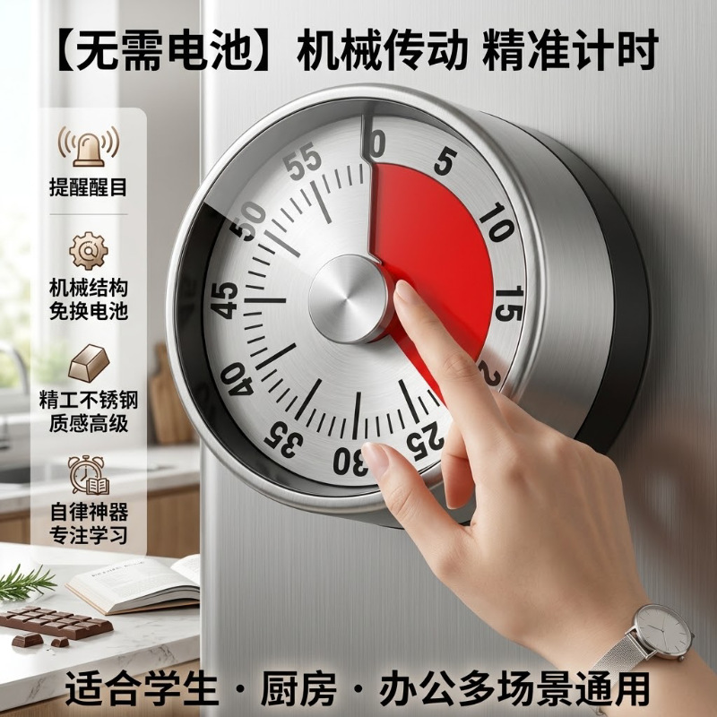 倒提醒厨房计时器定时器提醒器闹钟学生自律神器定时机械钟磁吸