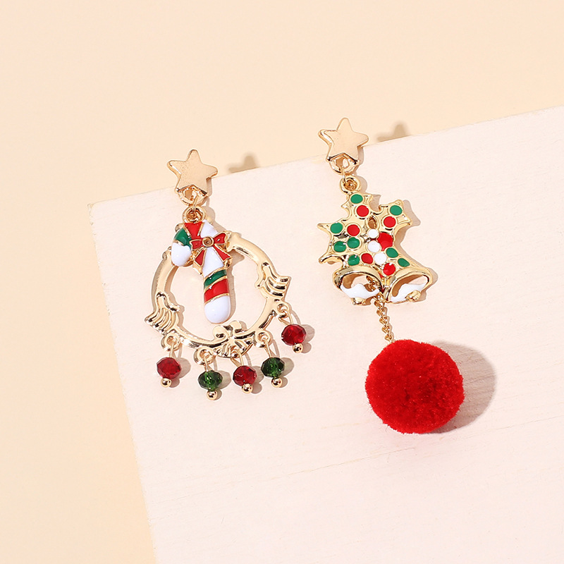 8g Weight Earrings Classification Wedding, Travel, Birthday, Festival Occasion Women'S Gender Fashion Style Fashion Asymmetric Christmas Hair Ball Earrings 2
