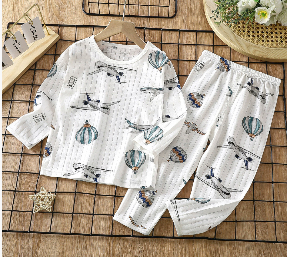 Ropa de aire acondicionado de algodón para niños y niñas pijamas de verano de manga larga sin hueso delgada algodón