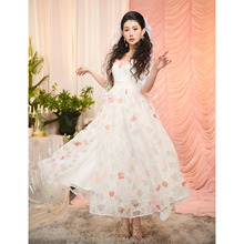 【订货款】抹胸吊带欧根纱绣立体花朵连衣裙收腰蓬蓬长裙 68249