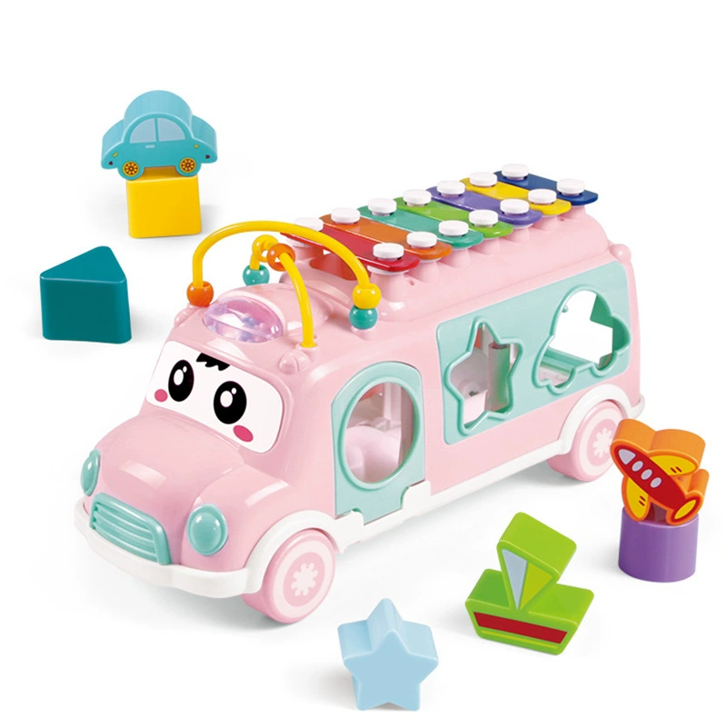 Игрушка-детская музыкальная игрушка Apple Uncle Bus Piano Toy: детский металлофон и ударный инструмент для детей 6 месяцев - 3 лет, розовый или синий