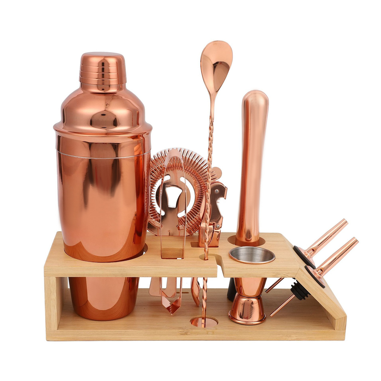 Juego Completo de Cóctel Boston Shaker con Base de Bambú