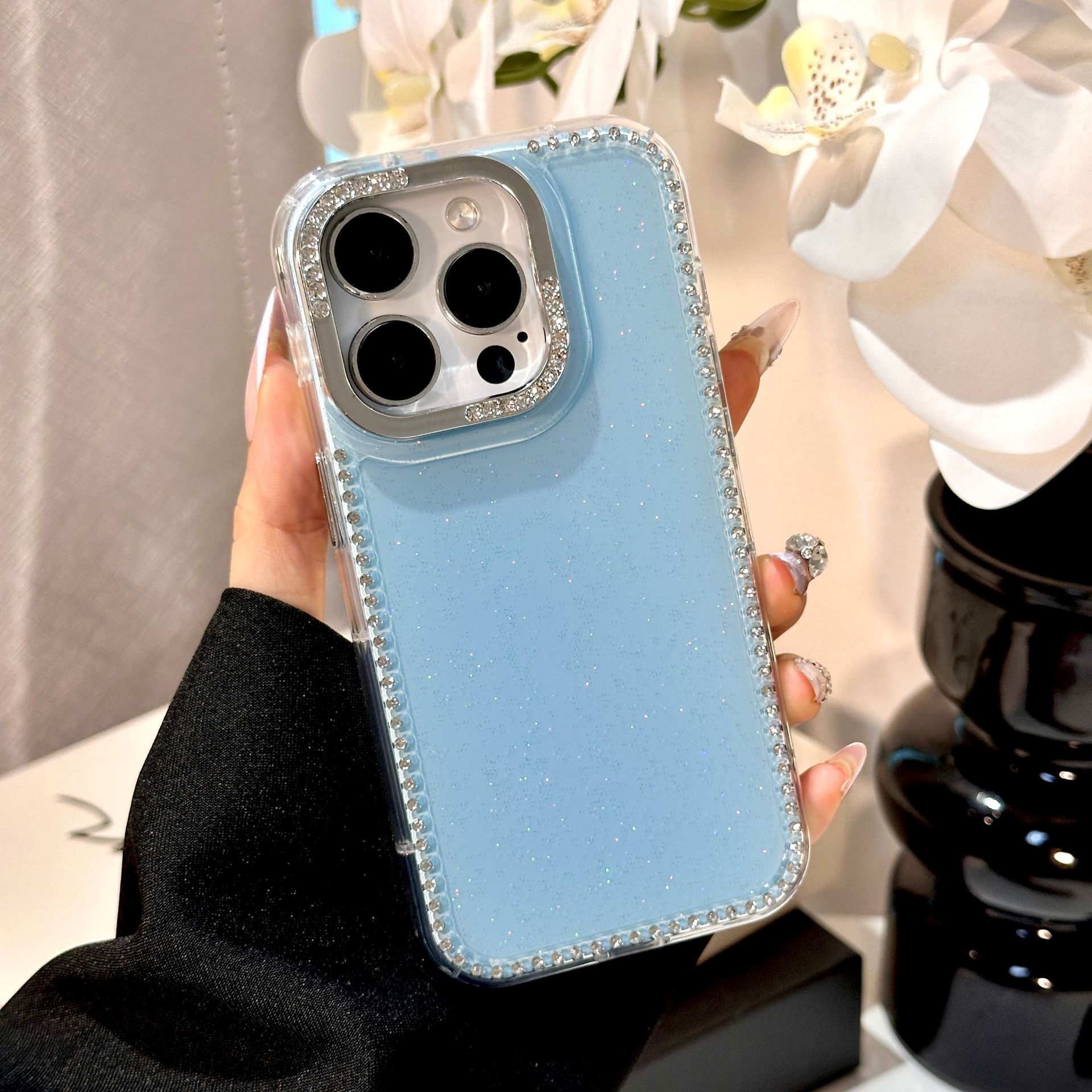 Diamante flash de dopamina de color simple para Apple 16ProMax funda para teléfono 15Pro Pareja 14/13 Nuevo 15PM