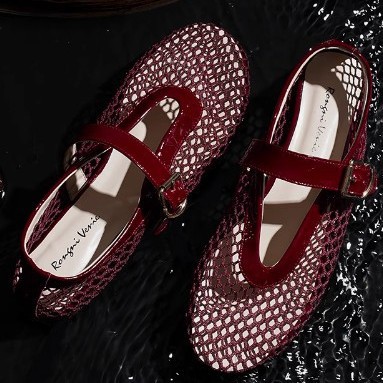 한 단어 버클 발레 신발 여성 2025 봄 새로운 플랫 신발 통기성 중공 메리 제인 신발 낚시 그물 신발