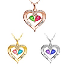 新款欧美创意S925水滴项链女DIY刻名字闺蜜12生辰石饰品桃心吊坠