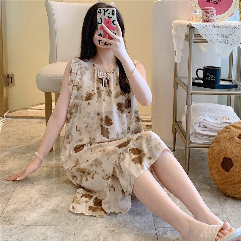 2025 estilo princesa coreana vestido lindo suelto rayón ropa de hogar seda de algodón camisón mujeres verano delgado