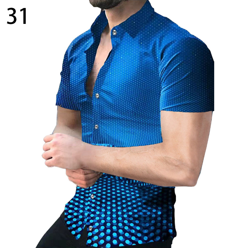 2023 Comercio exterior europeo y americano de los hombres de primavera nueva manga corta impresa casual solapa más tamaño camisa de los hombres
