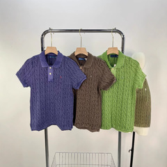 RL25新型馬標刺繍折り襟大麻花水磨は古い復古POLOニット純綿修身半袖を作ります。