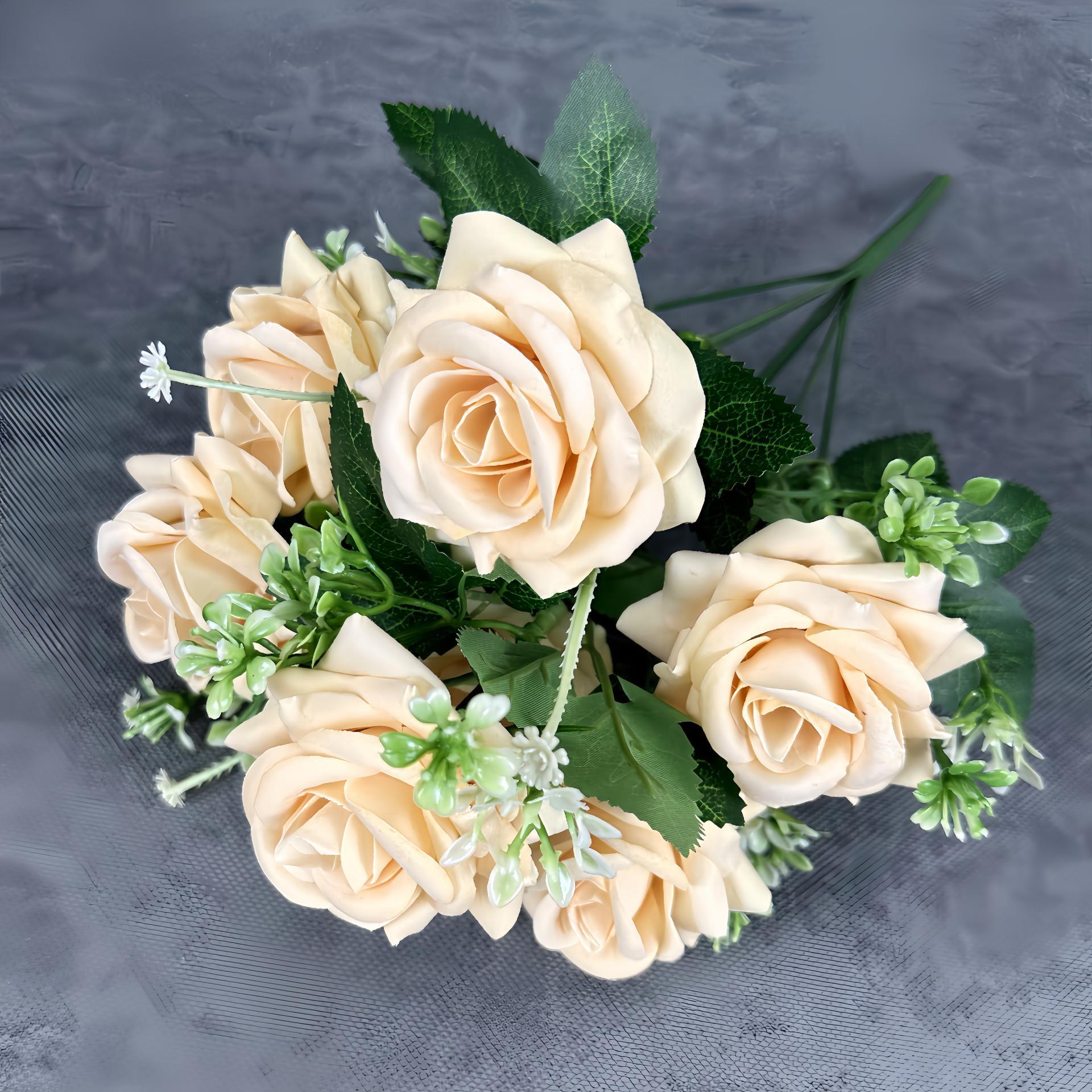 Simulación de 7 cabezas de tela de terciopelo rosa decoración casera decoración de bodas de alto nivel sentido transfronterizo adornos falsos flor al por mayor image 8