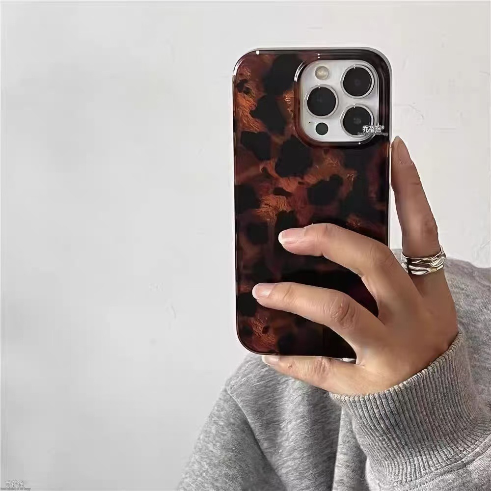 Personalidad simple estampado de leopardo marrón para iphone15 Apple 16ProMax funda para teléfono móvil 13 mujer 14 nuevo 16