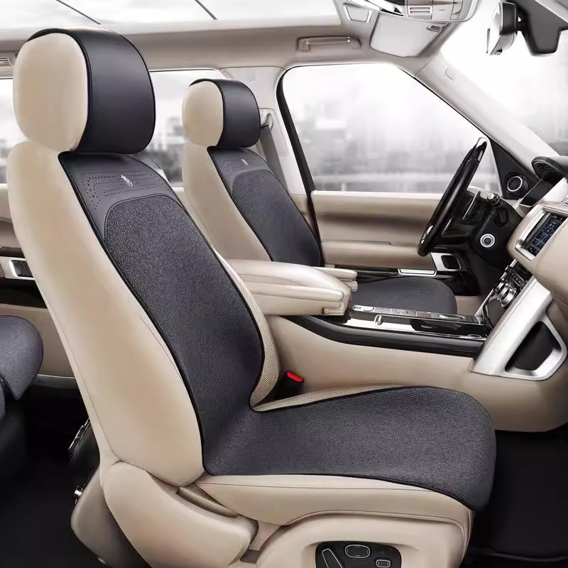 美狮途亚麻汽车坐垫四季通用纯色商务车时尚超薄xc90简约米色gl8