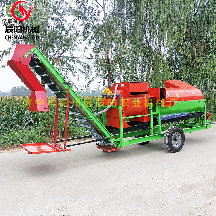 大型花生摘果机干湿两用拖拉机牵引摘果机自动装车装袋款摘果机