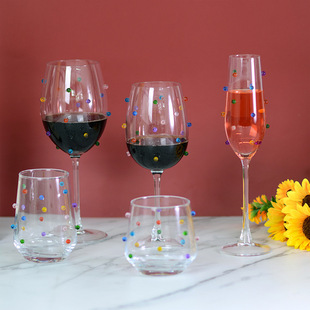 High-End Ins Glass Goblet Champagne Glass Wine Glass Cocktail Glass Red Wine Glass Water Glass Colorfulful Bead Dots