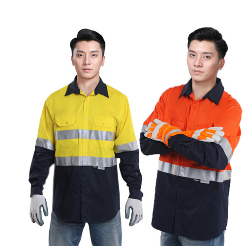 Foreign trade pure cotton spring and autumn reflective long sleeve shirt workwear gas station labor protection set construction engineering workwear