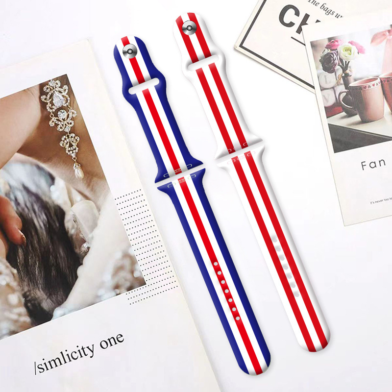 Plaid Stripe Printed Silicone Watch Strap Wristband for Apple S8765432Se Generation Watch, Suitable for All Apple Series