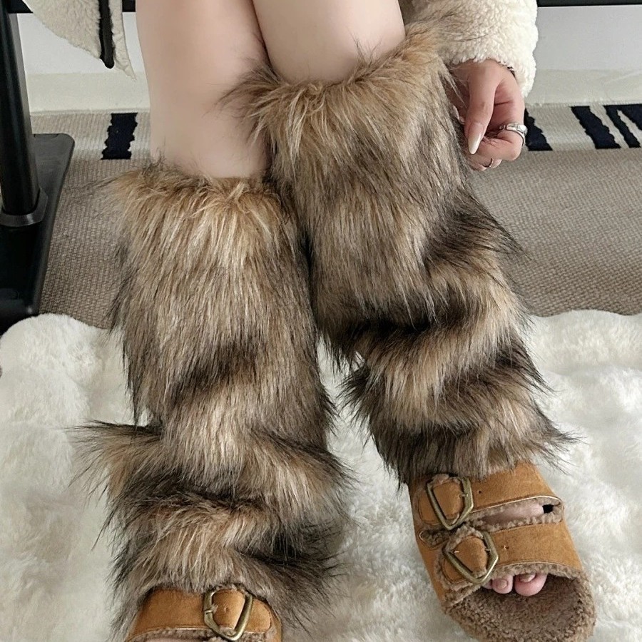 European and American Autumn and Winter Y2K Hot Girl Sock Covers, Warm Boot Covers, Faux Fur Cosplay Decorative Foot Covers, Furry Knee Pads and Leg Warmers
