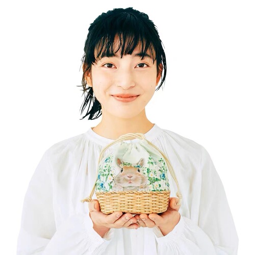 Cross-border Year of the Rabbit Mascot Japanese Cute Standing Little Rabbit Flower Basket Storage Bag Cosmetic Bag Drawstring Pocket