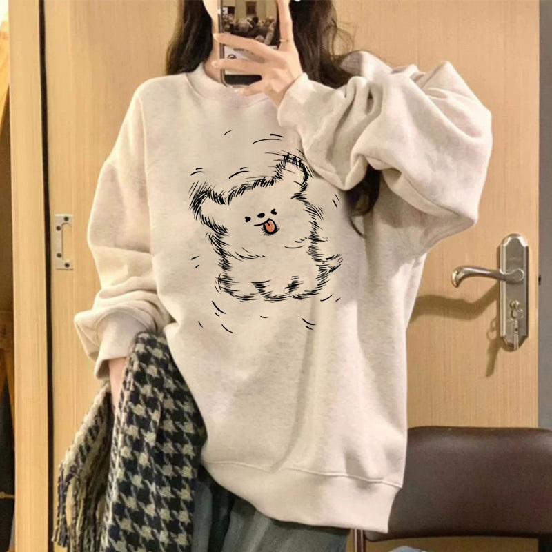 Heavy Weight Round Neck Sweatshirt for Women in Autumn and Winter Long-Sleeved New Hot-Selling Fleece-Lined Warm Student Versatile Loose Casual Top