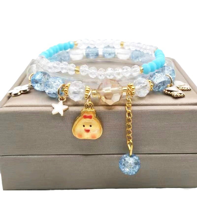 De estilo coreano de cristal-como pulsera de La Pequeña Niña estudiante amor estrella lindo Dudu pollo colgante pulsera