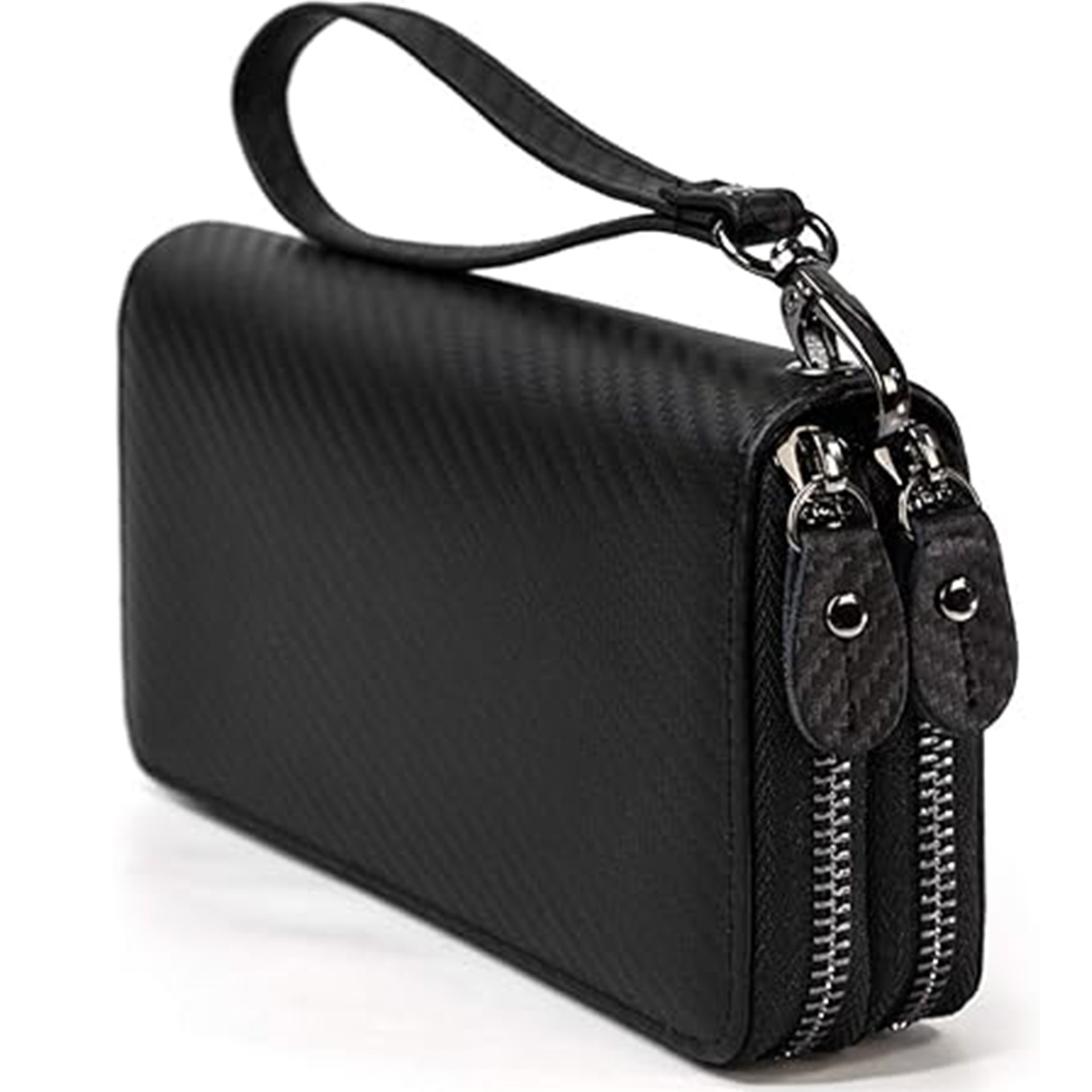 Amazon doble billetera de cremallera de cuero de vaca, bolso de mano de gran capacidad, bolso de mano de caballo loco para hombres