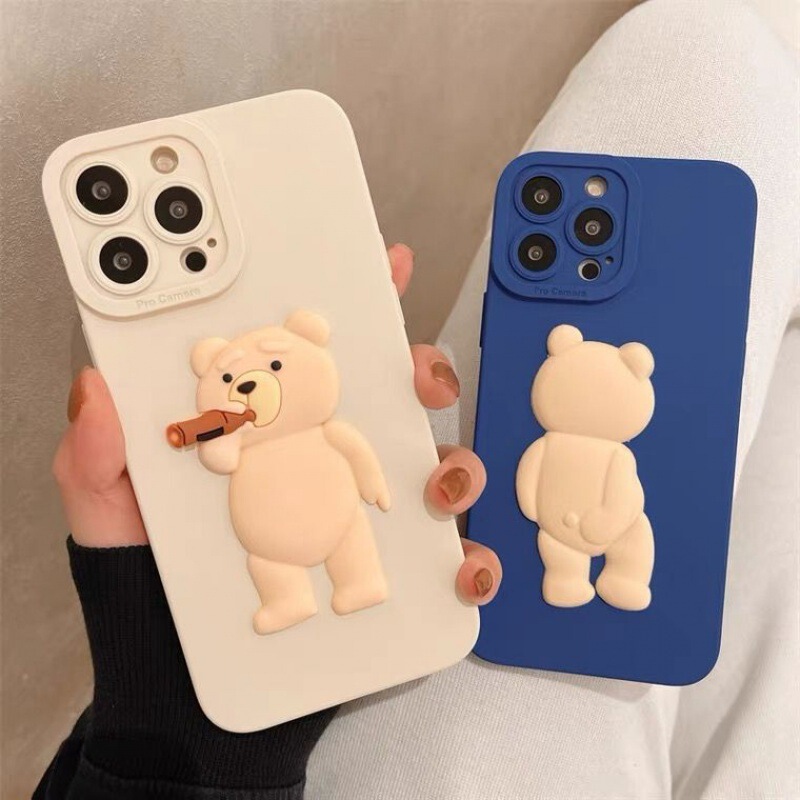 Cute pupil eye stereo teddy bear for 12 Apple 11 mobile phone case 13 all-inclusive xr couple 7p female 8plus soft x