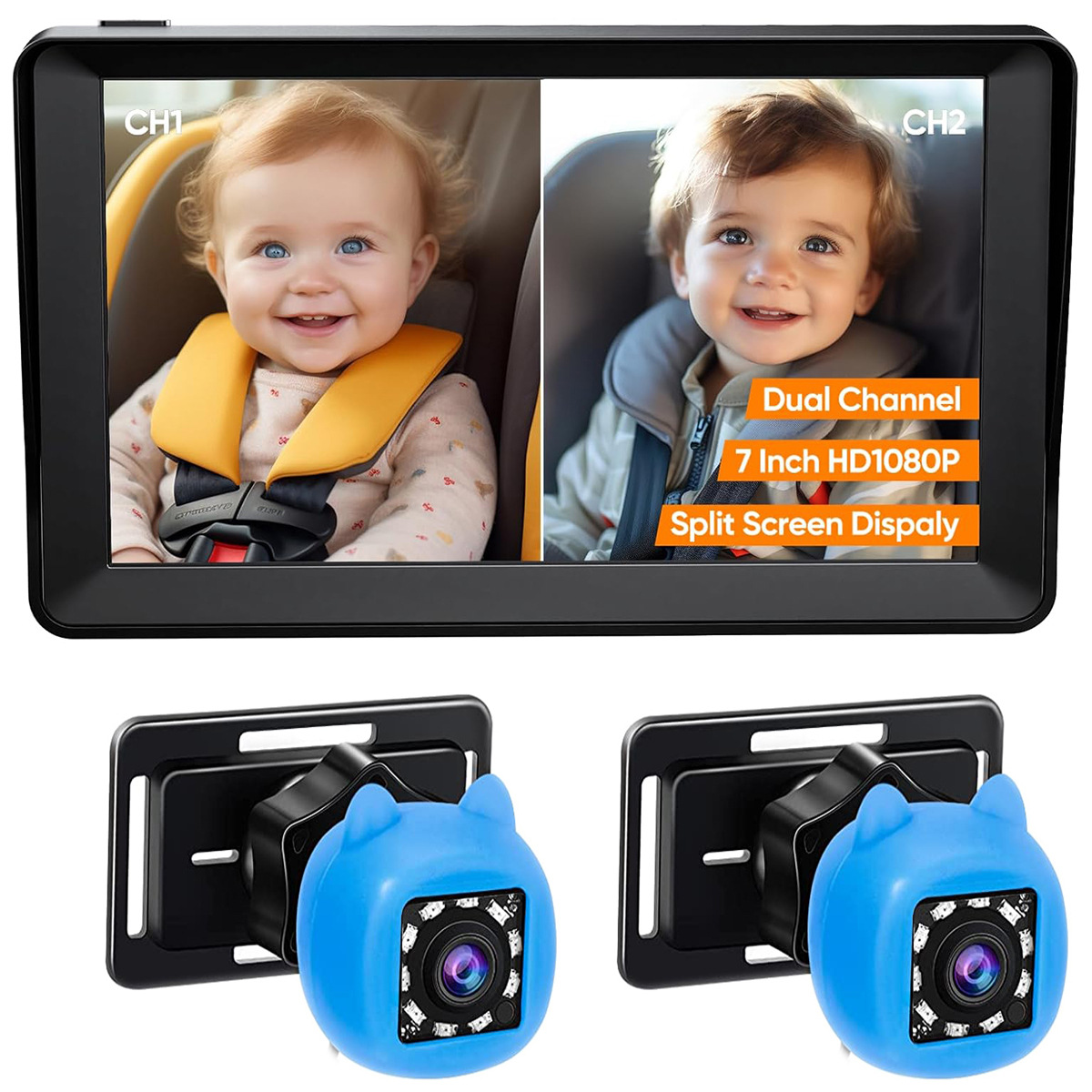 7inch large suction cup + 8 lights dual lens with blue shell