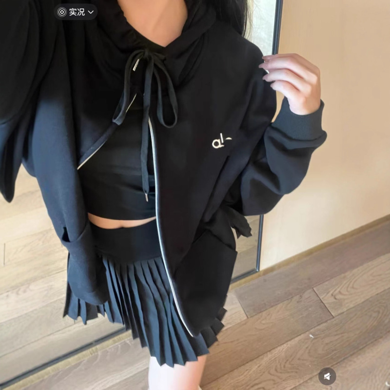 AL0宽松外套女2025新款春秋灰色加绒连帽开衫卫衣休闲百搭运动瑜|undefined
