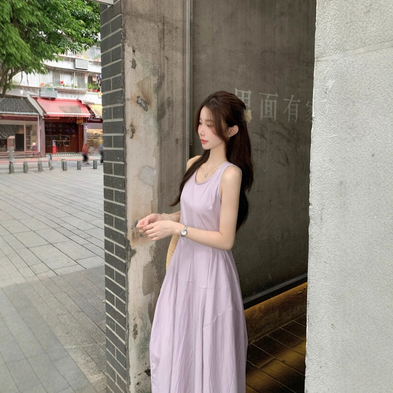 实拍 韩系圆领无袖蓬蓬花苞裙女夏度假风设计收腰背心连衣裙86427|undefined