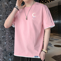 夏のメンズ新プリントコットンルーズ半袖Tシャツ香港ファッションブランドカジュアル学生半袖トップス