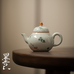 Mo Ji secret green glaze hand-painted teapot, literati household hand-held teapot, ball hole filter, ceramic teapot