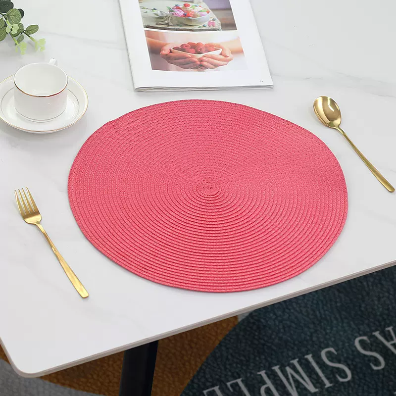 新款圆形纯色简约pp编织餐垫隔热防滑可水洗环保餐垫编织垫