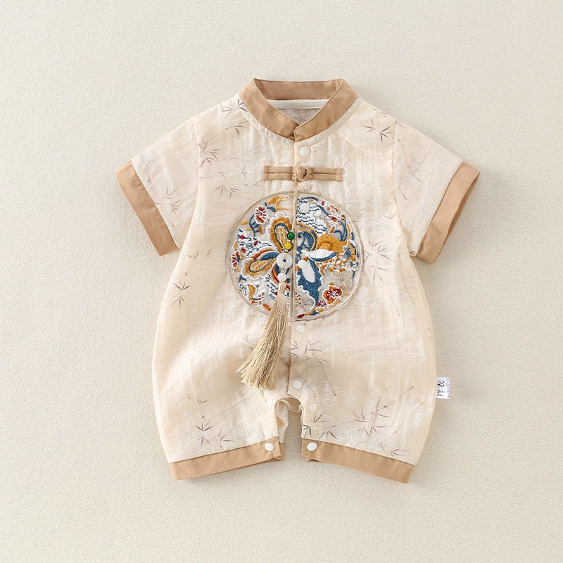 Children's summer dress for men and women girl's for new born, jacket, Chinese style, with embroidery, with short sleeve
