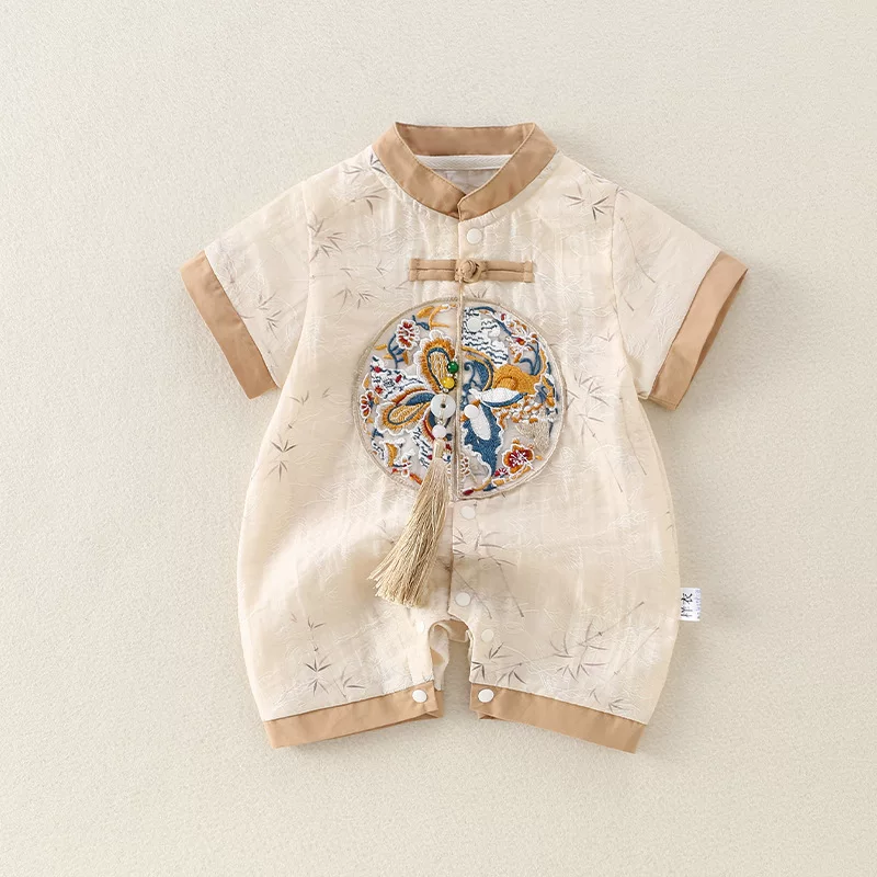 Children's summer dress for men and women girl's for new born, jacket, Chinese style, with embroidery, with short sleeve