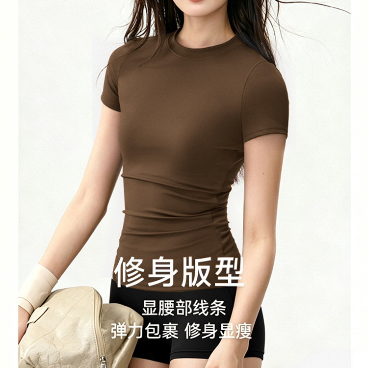 Plus-Size Short-Sleeve T-Shirt for Women, Summer 2026, Slim-Fit, Waist-Cinching, Slimming, Simple Round-Neck Yoga Fitness Top Plus-Size Short-Sleeve T-Shirt for Women, Summer 2026, Slim-Fit, Waist-Cinching, Slimming, Simple Round-Neck Yoga Fitness Top