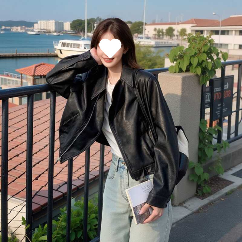 港风复古黑色皮衣外套女春秋2025新款感超好看短款pu机车夹克|undefined