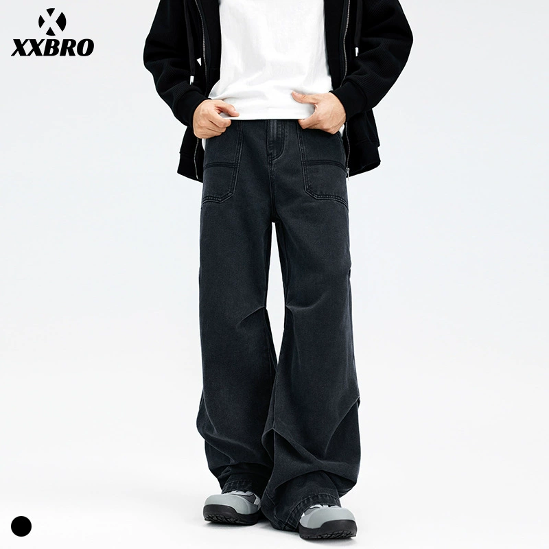Xxbro мужская одежда #2024 осень-зима новый американский прилив, десантники, сшитые дикие прямые брюки черные джинсы мужчины