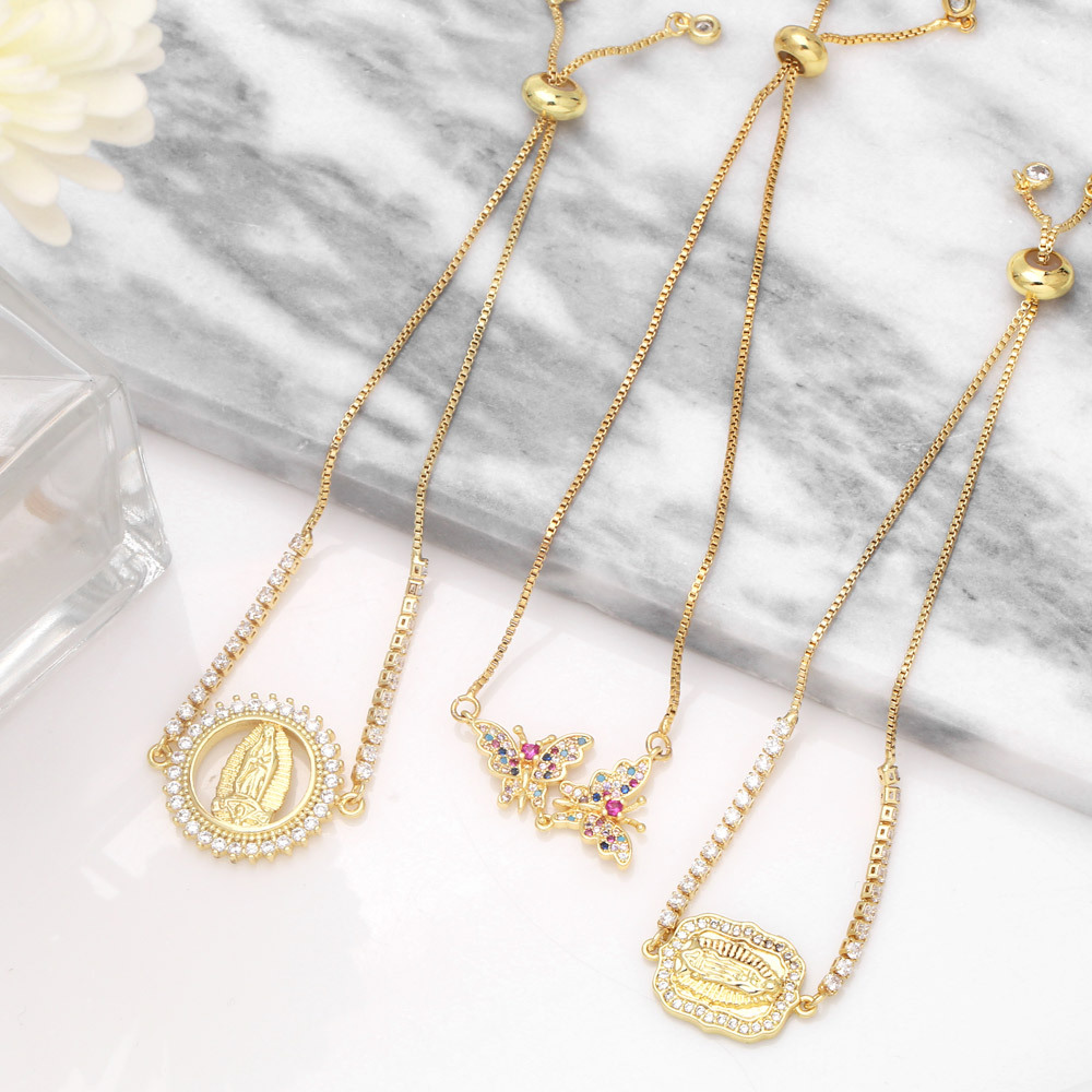 fashion simple butterfly geometric inlaid zircon copper bracelet