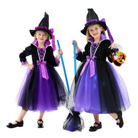万圣节儿童演出服Cos表演服女童发光魔法师经典巫婆女巫公主长裙