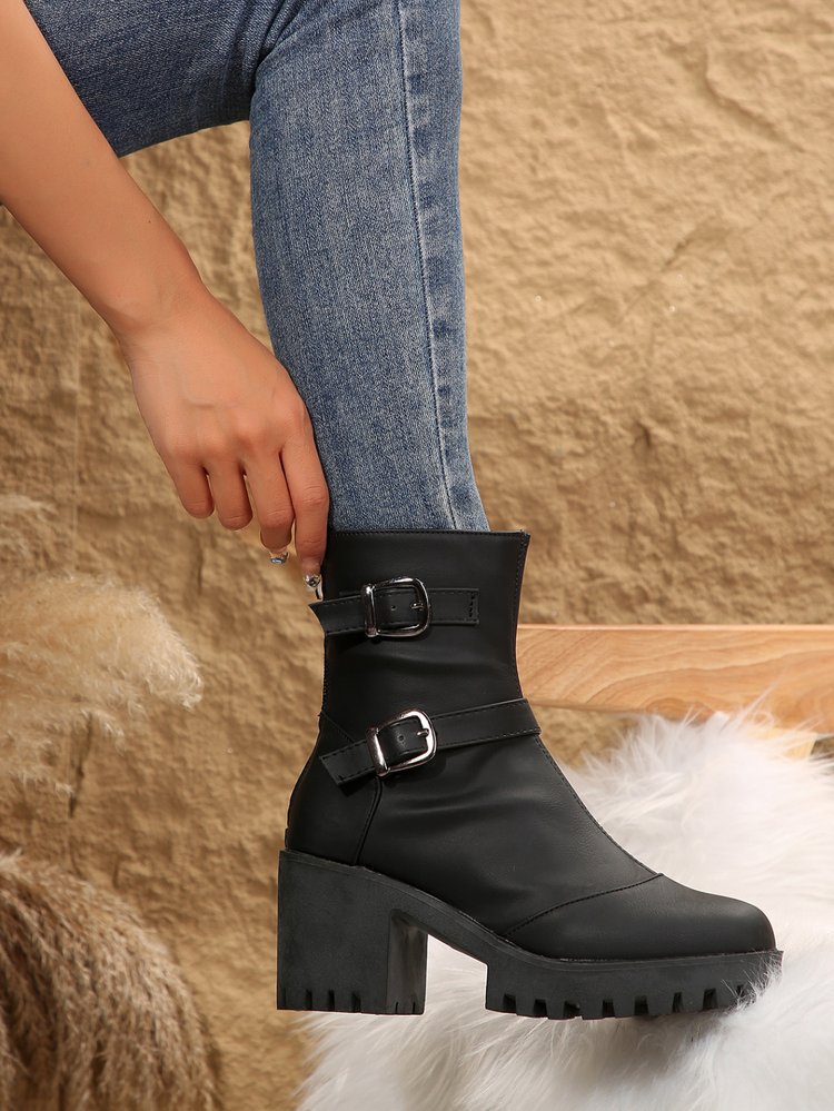 Big size thick heel boots women's autumn and winter fashion belt buckle explosive short boots cotton boots fashion boots_voghion.com