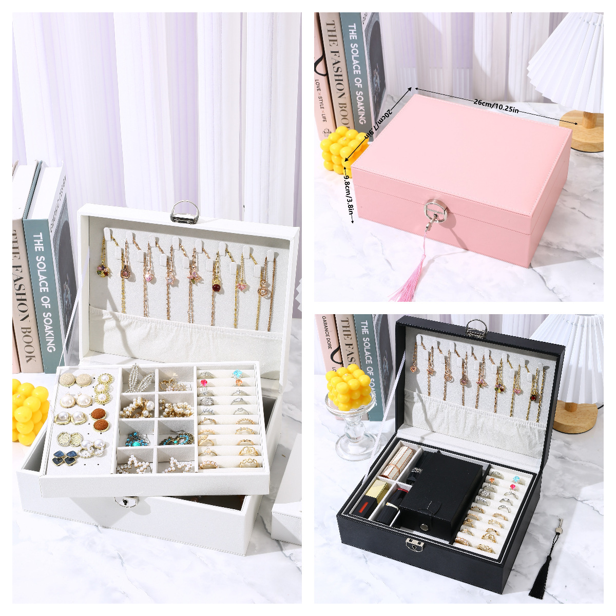 多层大容量PU首饰盒闺蜜女友生日礼物礼盒收纳盒珠宝盒ins风