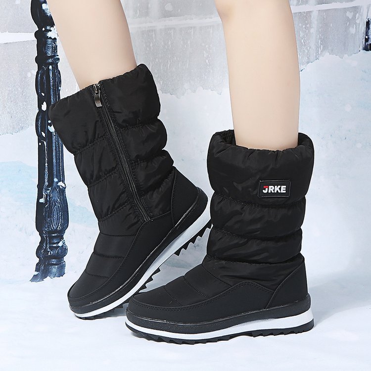 Botas de nieve de fondo grueso de punta redonda de comercio exterior para mujeres más el tamaño de forro polar engrosado cremallera lateral media pantorrilla botas de algodón deseo camuflaje zapatos cálidos