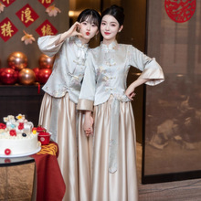 中式伴娘服秋冬中国风姐妹裙2025新款闺蜜装显瘦大码姐妹团礼服女