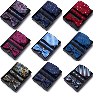 Spot New Pattern Tie Square Scarf 5-Piece Set Groom and Best Man Set Box Gift Box Packaging Guangzhou Manufacturer