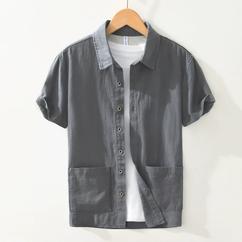 L140 Рами Рубашка с отворотом и короткими рукавами повседневная минималистская литература большого размера дышащая хлопчатобумажная рубашка