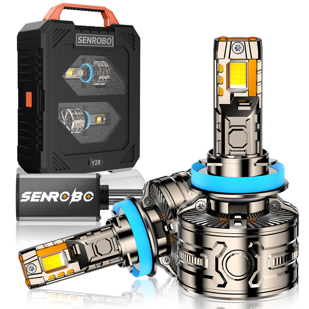 Nuevo faro de automóvil transfronterizo LED Cuatro tubos de cobre 24 núcleos 300W de alta potencia H7 luces altas 9005