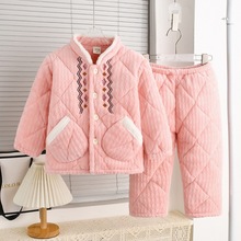 牛奶绒男女孩宝宝法兰绒儿童睡衣冬季加厚三层夹棉保暖家居服套装