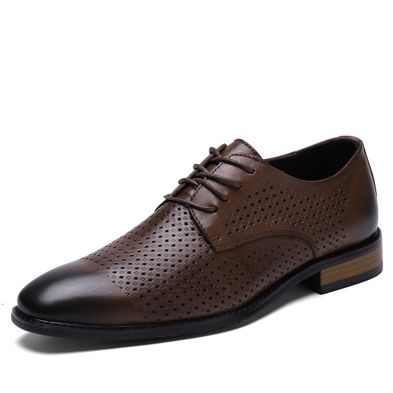 Chaussures habillées décontractées légères à lacets en cuir pour hommes, chaussures de travail professionnelles_voghion.com