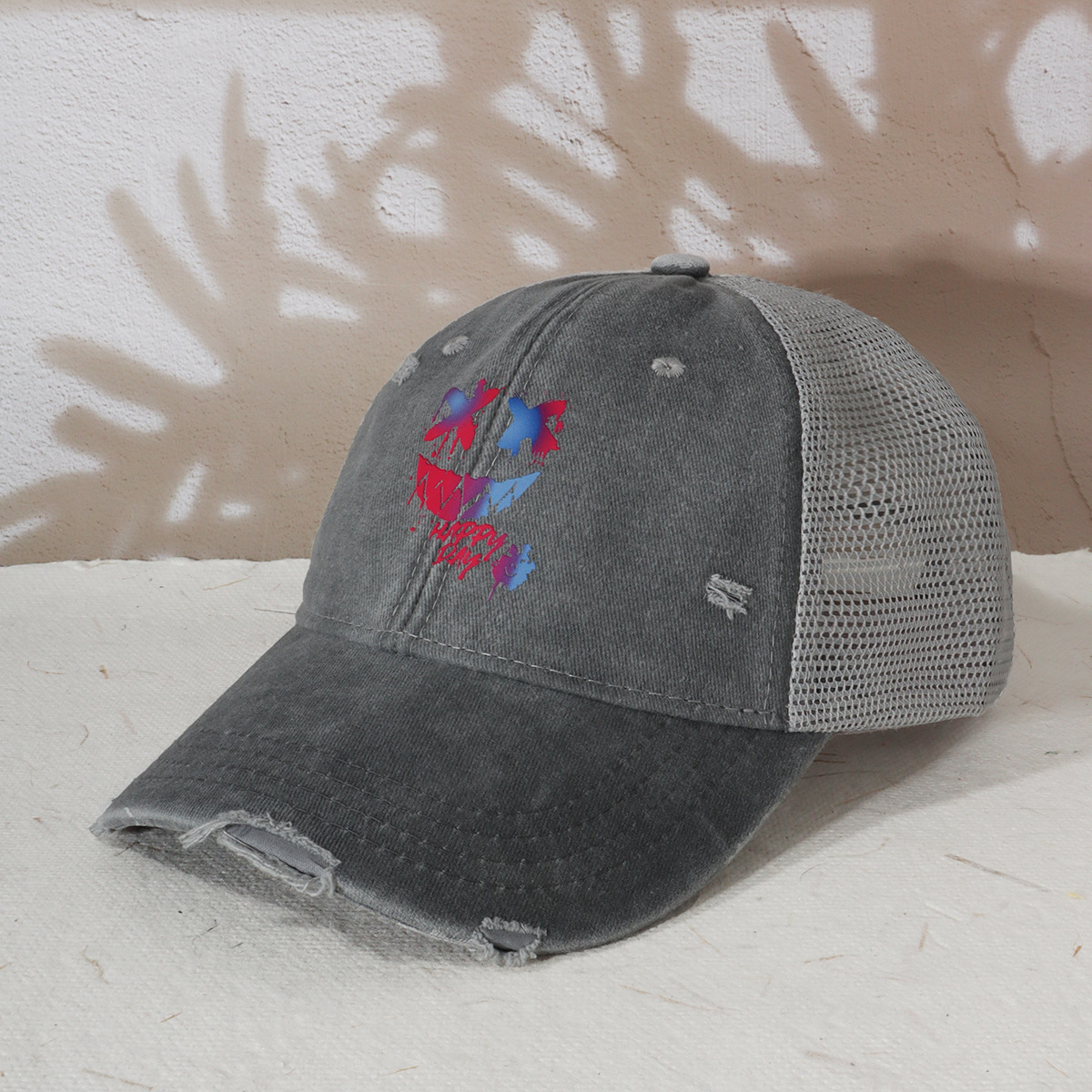 Unisex Men's and women's fashion casual do old vintage wash truck hat Demon smiley face printed baseball cap shade_voghion.com